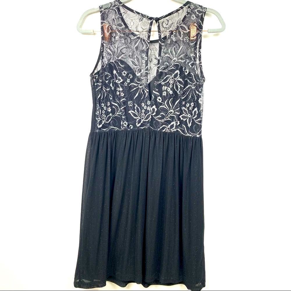 Minuet Petite | Black lace shimmer mini dress Lg petite,sleeveless,fit &…